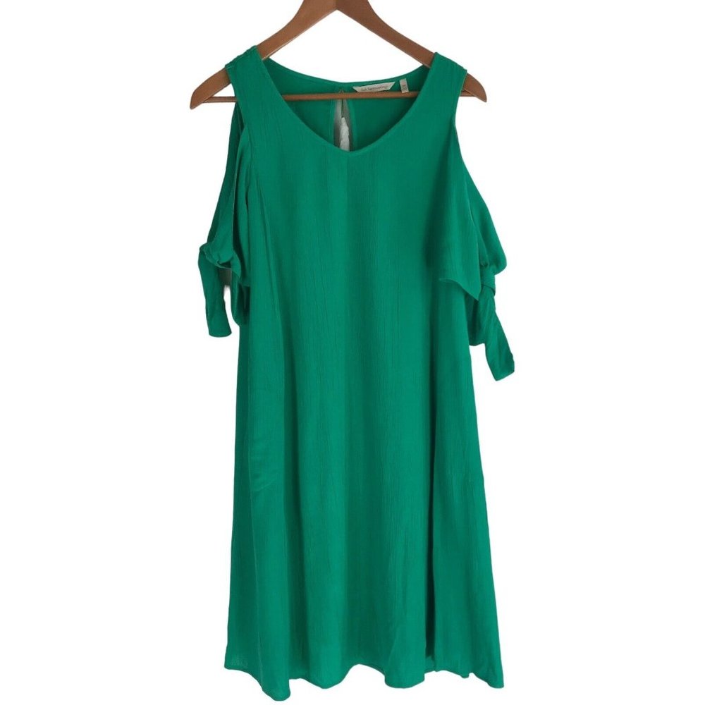 Soft Surroundings Dress Womens Size XS Green Gauze Lined Tassel Tie Sleeves‎